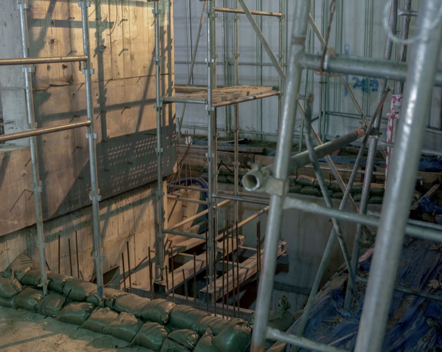 Scaffolding, formwork and rebar at an industrial construction site